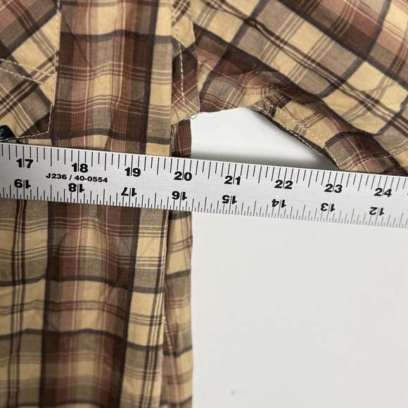Coastal Brand Mens Plaid Snap Button Short‎ Sleeve Western Shirt Large Brown Tan - Picture 11 of 11
